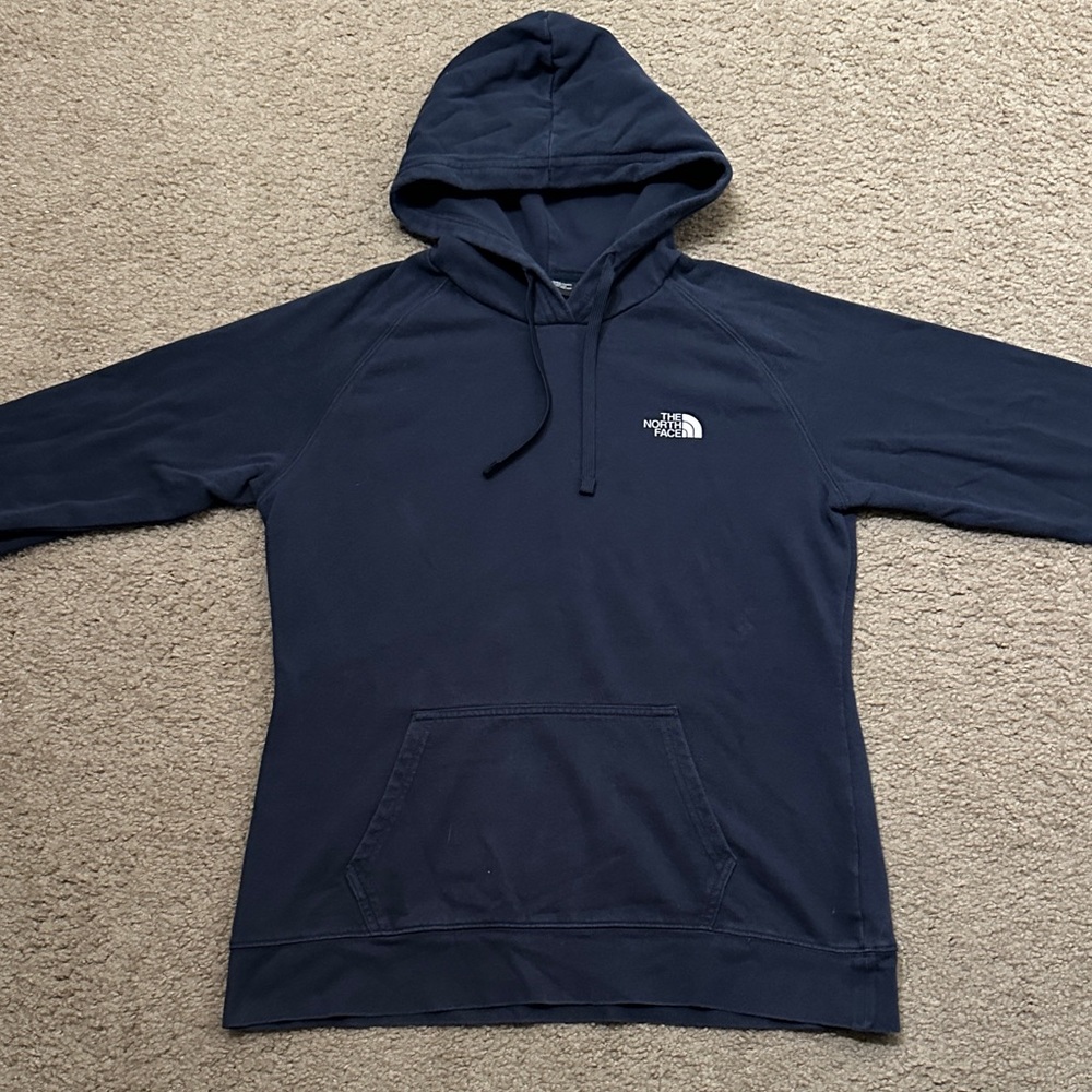 The North Face Womens Pullover Hoodie Graphic Logo Sweatshirt Navy Blue Size L